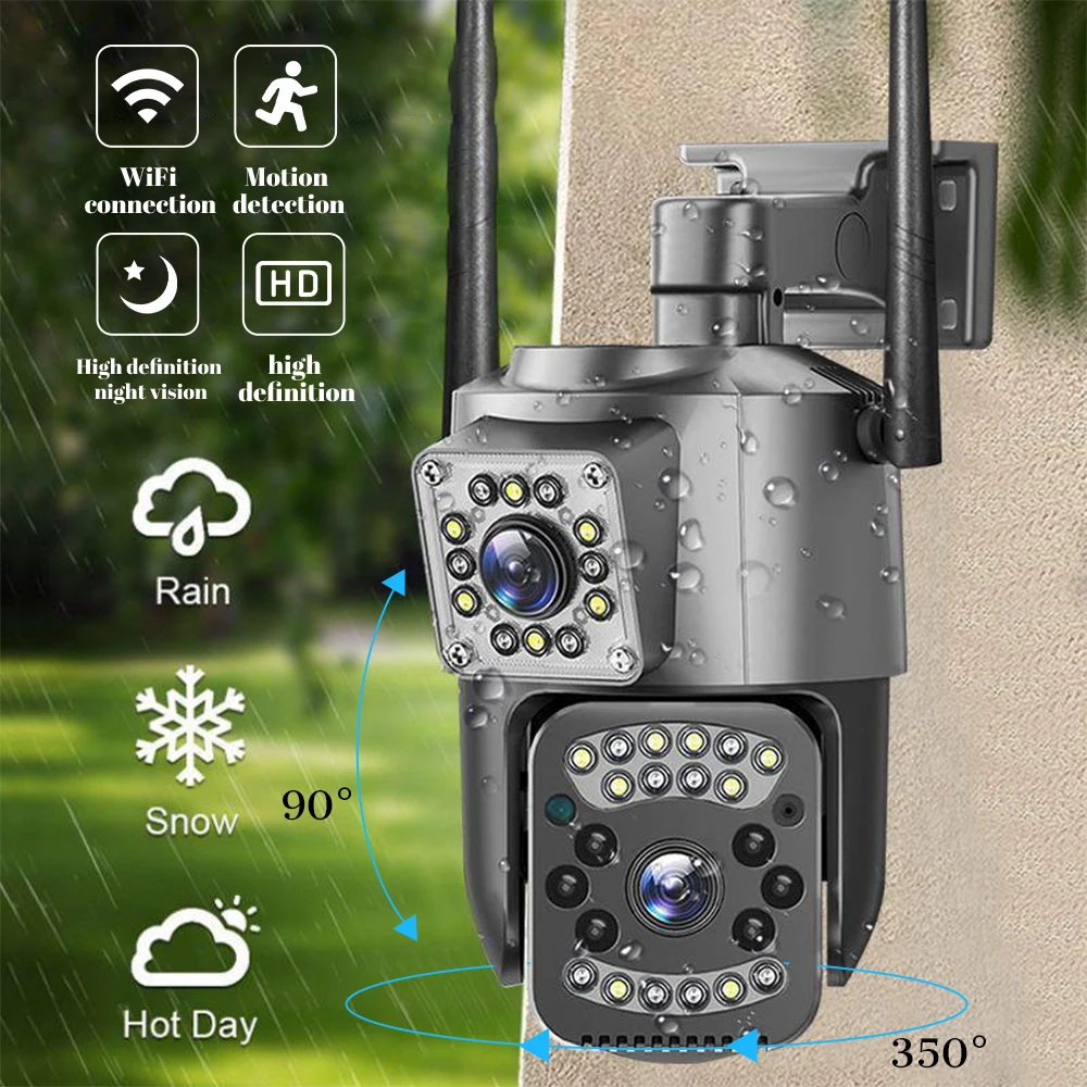 Wifi Waterproof Dual-Lens Camera Outdoor 4MP PTZ Human Detection Color Night Vision Security Camera with Dual Screen Surveillanc