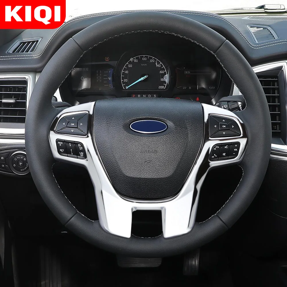 KIQI Car Stickers Fit for Ford Ranger 2015 2016 2017 2018 2019 2020-2022 ABS Steering Wheel Decoration Cover Trim Sticker Acc.