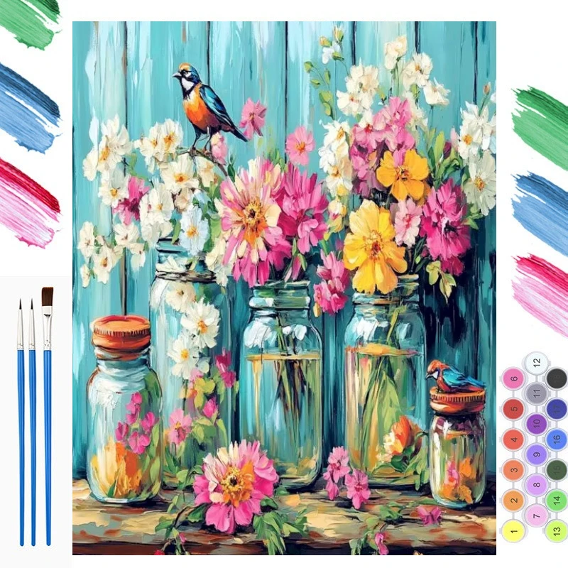 DIY Digital Oil Painting Paint By Numbers Floral Pattern Canvas Hand Painted Artwork for Home Decoration Festival Gift