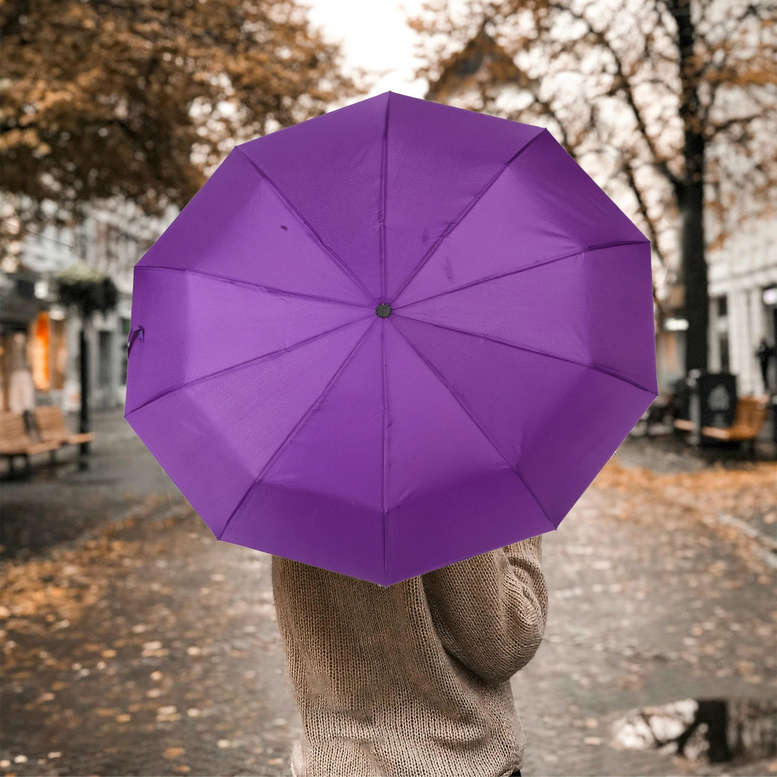 

23 Inch Purple Automatic Folding Umbrella Windproof Travel Sun Umbrella Double Canopy Strong Uv Protection Outdoor Rain Gear For