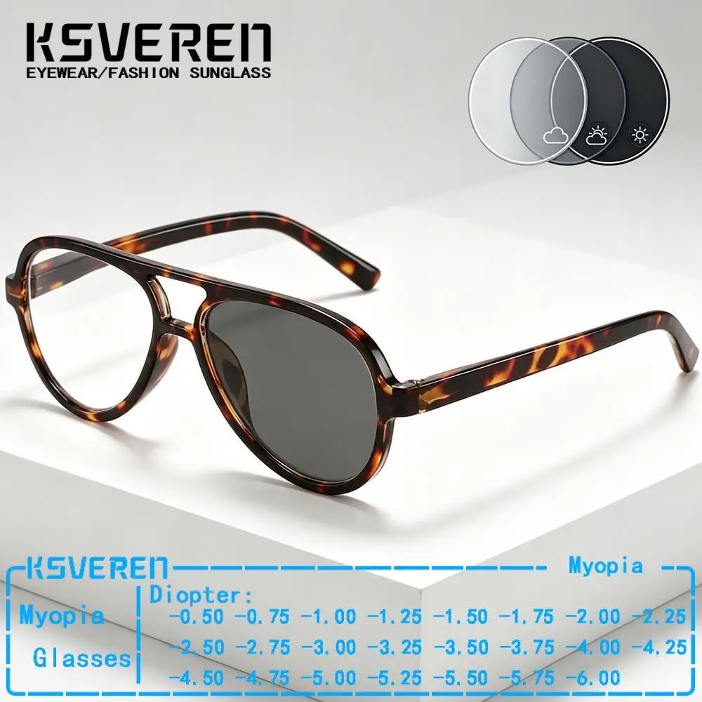 

-0.50 To -6.00 Pilot Photochromic Myopia Glasses Men Women Trendy Finished Prescription Eyewear Sun Discolor Driving Eyeglasses
