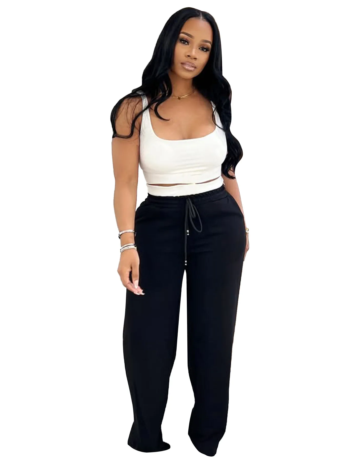 Fitness Women 2 Piece Set Sleeveless Crop Tank Top Wide Leg Pants Matching Set 2025 Summer Y2K Streetwear Sporty Tracksuits