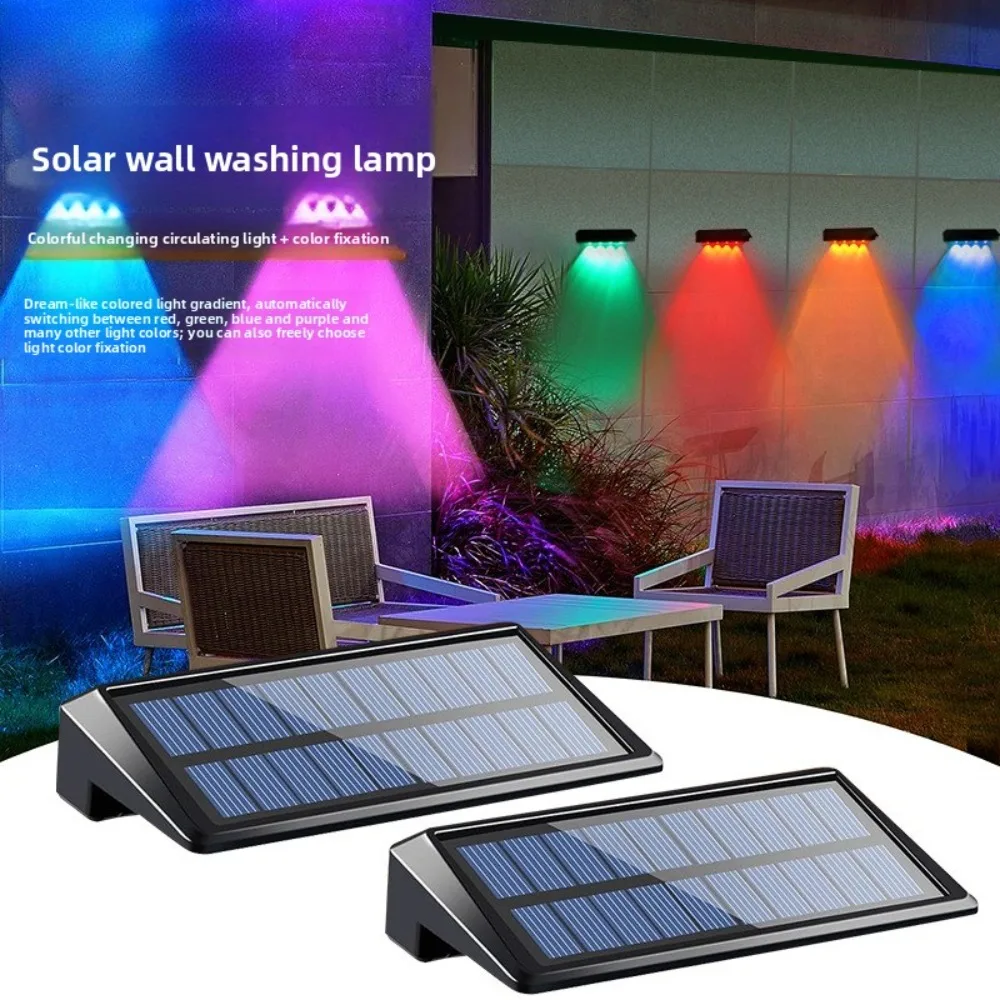 Colorful Fixed Solar Fence Lights Outdoor LED Wall Washers Courtyard Atmosphere Highlight Crossborder Outdoor Lighting for Decks