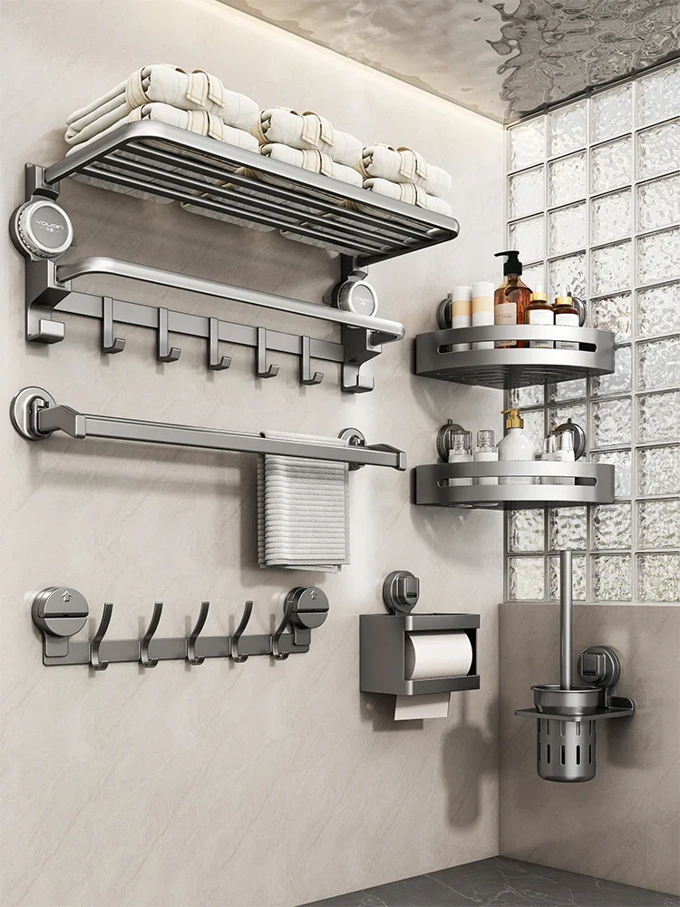 

Suction cup towel rack No punching toilet folding towel rack