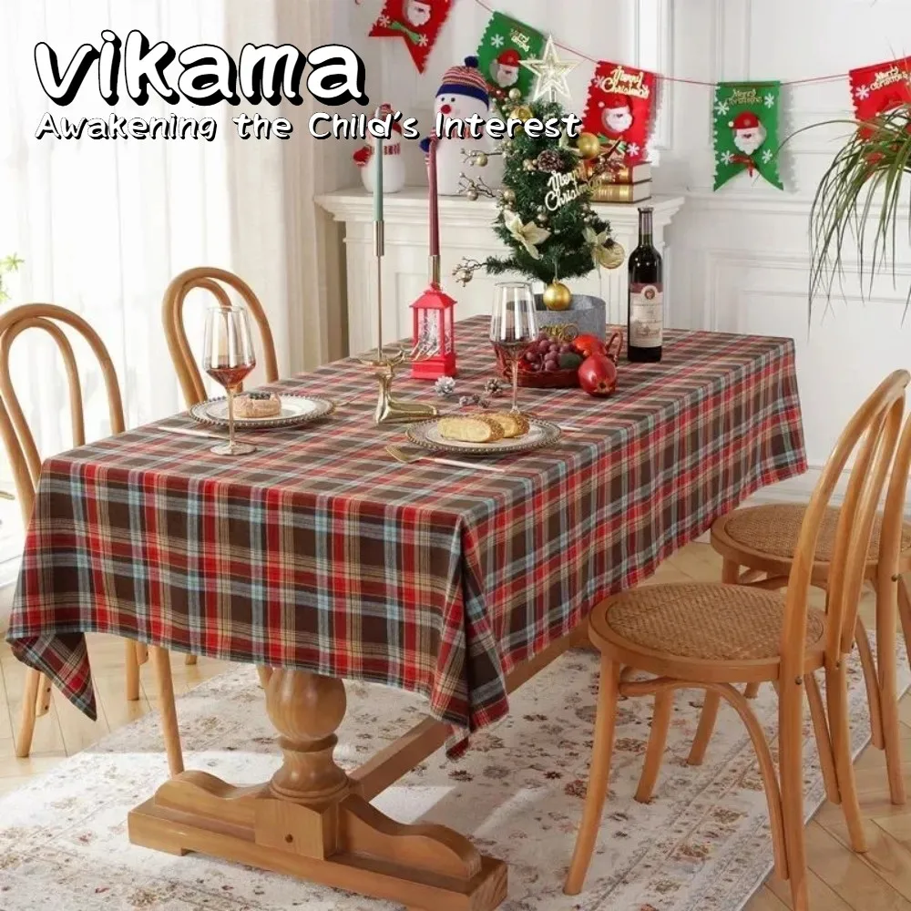 VIKAMA Weihnachts-Tischdecke mit Karomuster, wasserdichte und schmutzabweisende Tischdecke für Heimbijection und Restaurant-Dekor-Tisch