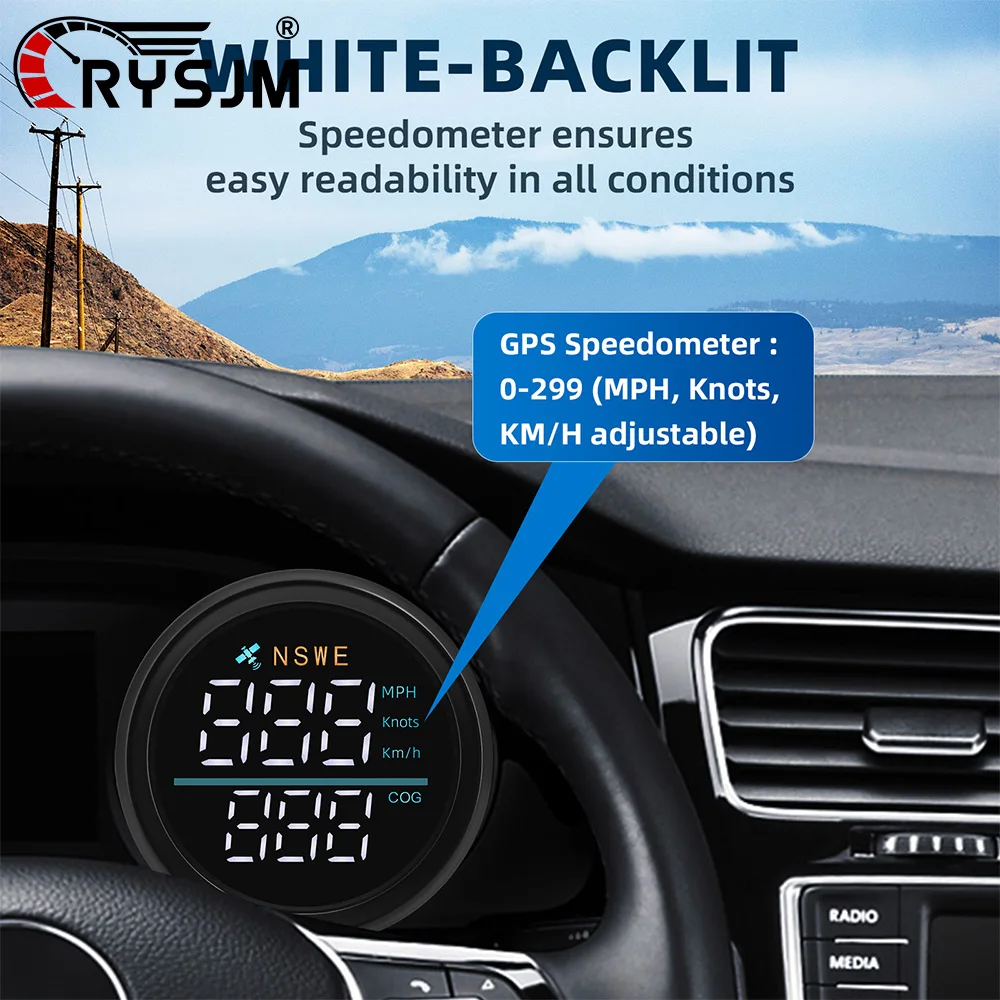 

IP67 Водонепроницаемый 52 мм GPS-спидометр с GPS-антенной Компас KMH Узлы MPH Красный Белый Зеленый Свет для 12V24V Автомобиль Авто Лодка