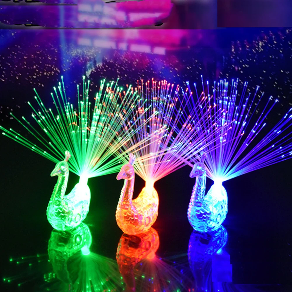 10 Pcs Cute LED Peacock Ring Light Toys Kids Birthday Wedding Party Guest Gifts Souvenir Piñata Filler Reward Pack Party Favors