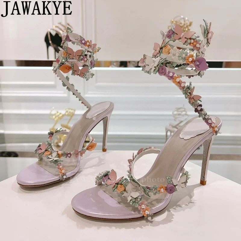 Summer Hot Sale Bride Crystal Party Sandals Women Snake Super Thin High Heels Gladiator Sandals 34-43 Plus Size Ethnic Sandals