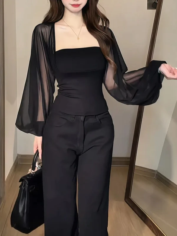 plus Size Women's T-Shirt Sleeveless Lantern Sleeve Mesh Sun Protection Long Sleeve Sexy Summer Top Korean Style Commute Wind