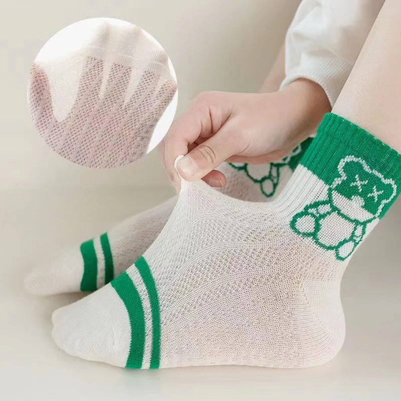 5 Pairs of Baby Socks Thin Mesh Breathable Soft Summer Simple Cartoon Letters Trend Children\'s Mid-tube Cotton Socks