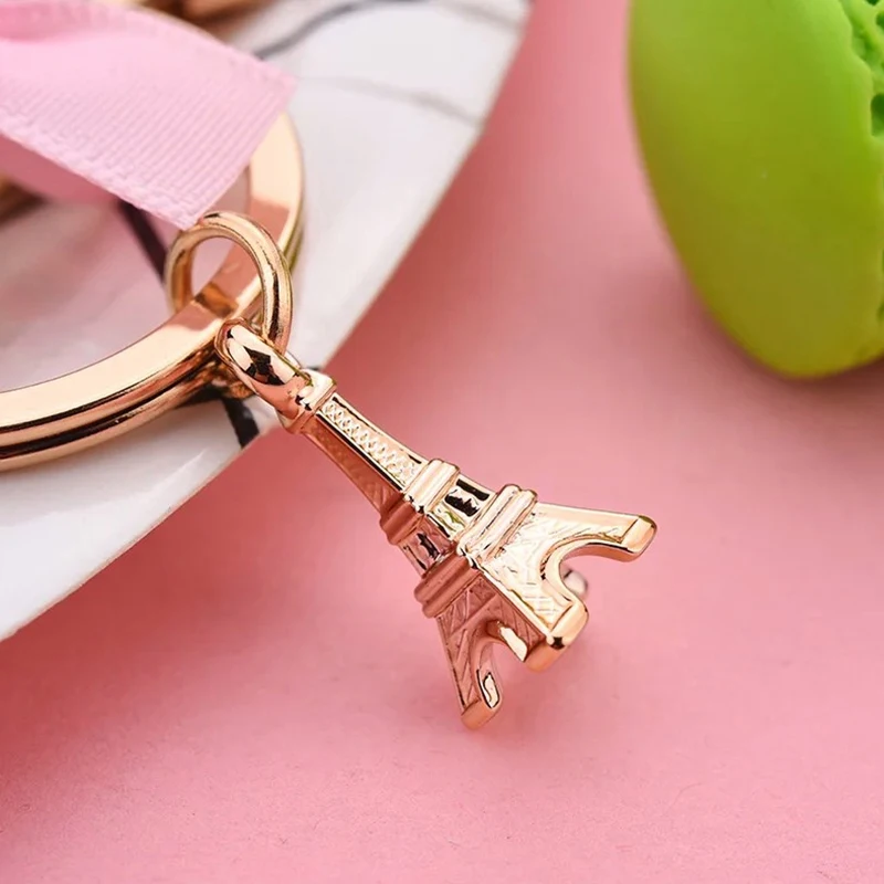 New Macaron Cake Keychain Bow Paris Tower Key Ring Charm Car Keychain Party Gift Jewelry