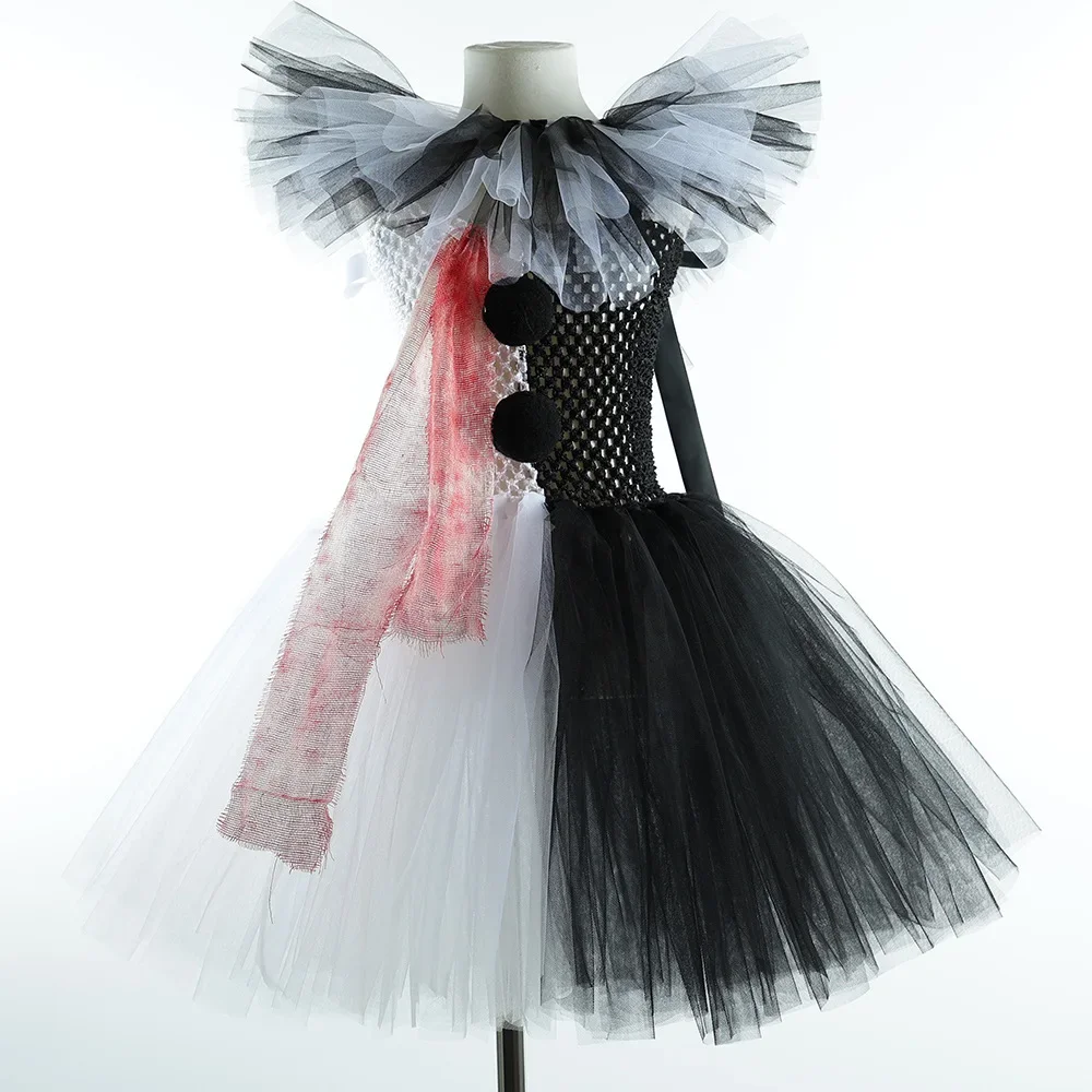 Killer Clown Tutu Jurk Voor Meisjes Wit Zwart Enge Halloween Kostuums Voor Kinderen Carnaval Party Horror Outfit Kind Fancy Clowers