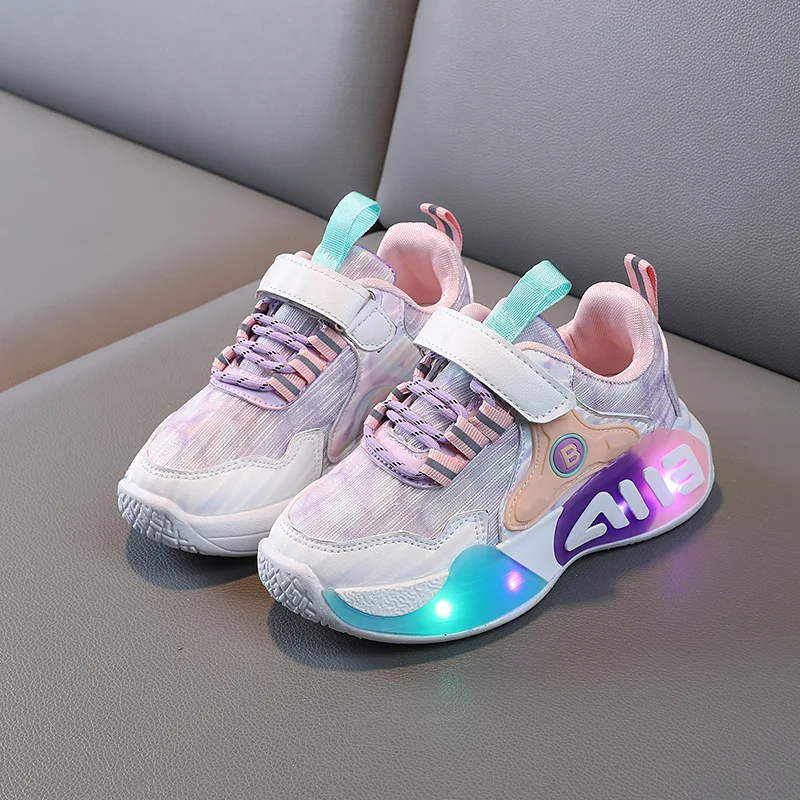 Boys Girls Fashion Luminous LED Sneakers Toddler Casual Pink Sports Shoe Children Four Seasons Soft Footwear Size 21 to 30