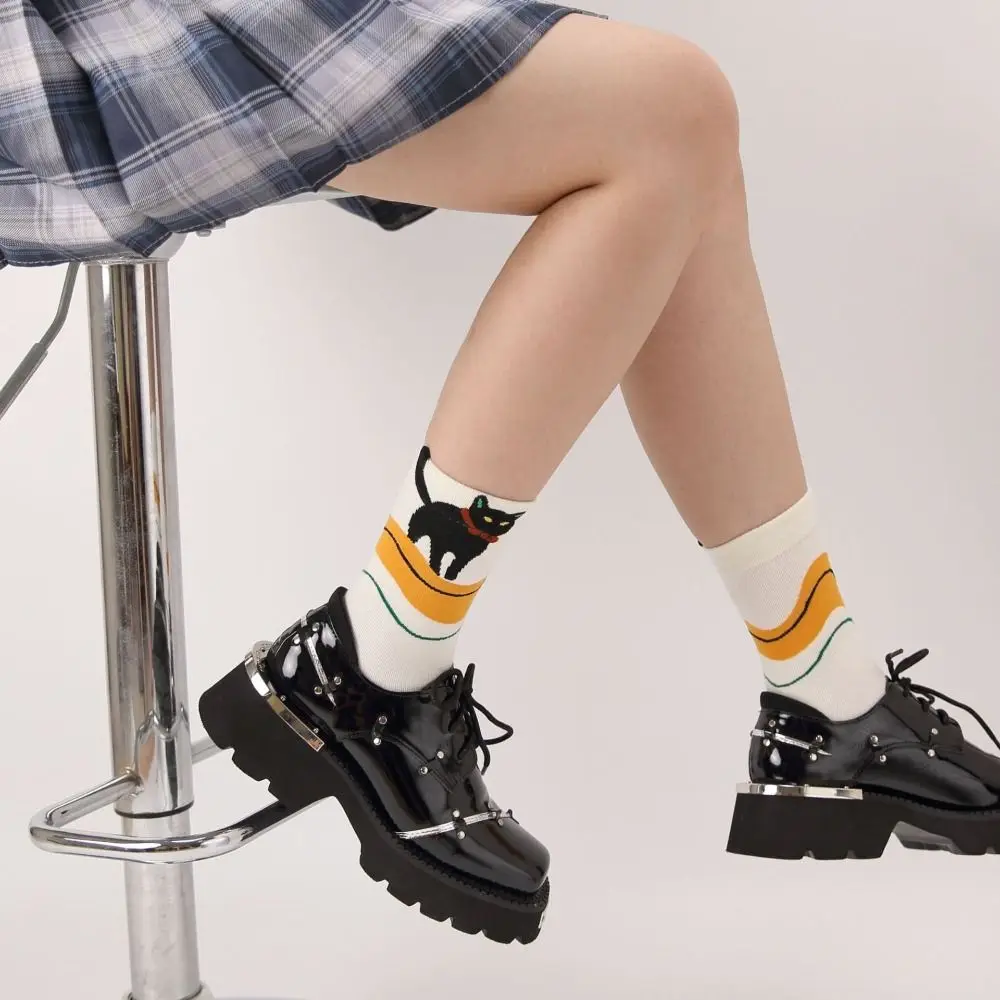 Harajuku Cat Pattern Socks Creative Warm Cotton Middle Tube Socks Korean Style Short Socks Animal Socks Girls