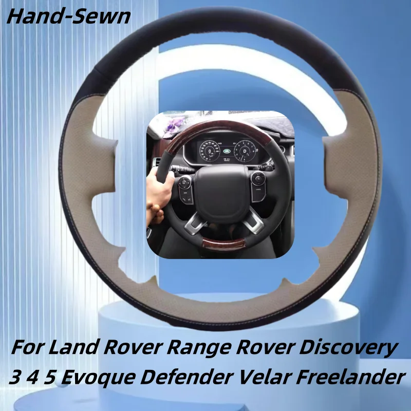 

Car Steering Wheel Cover Hand-Sewn Genuine Leather For Land Rover Range Rover Discovery 3 4 5 Evoque Defender Velar Freelander