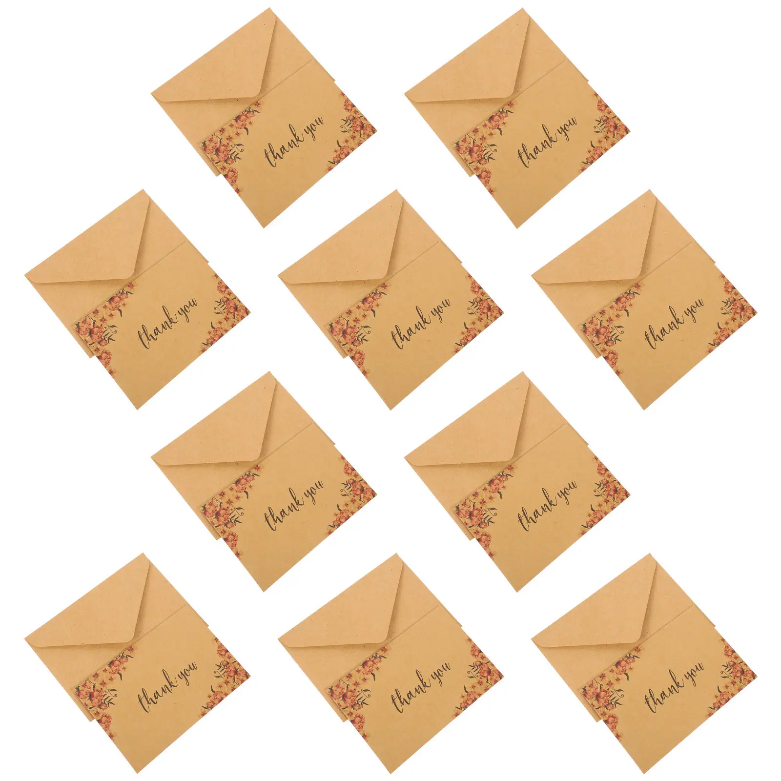 

10Pcs Kraft Thank You Cards Vintage Multi-Use Memo Cards Elegant Thank You Notes for Christmas Birthday Graduation Thanksgiving