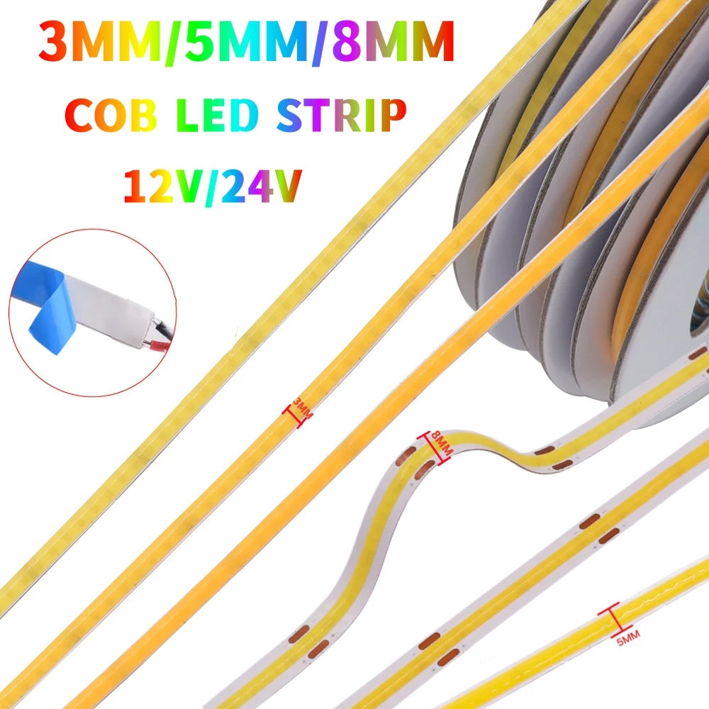 3MM 5MM 8MM PCB LED oświetlenie COB taśmy 12V 24V 384 leds/m taśma oświetlenie liniowe RA90 wysokiej gęstości lampa wstążka zimny naturalnie ciepły