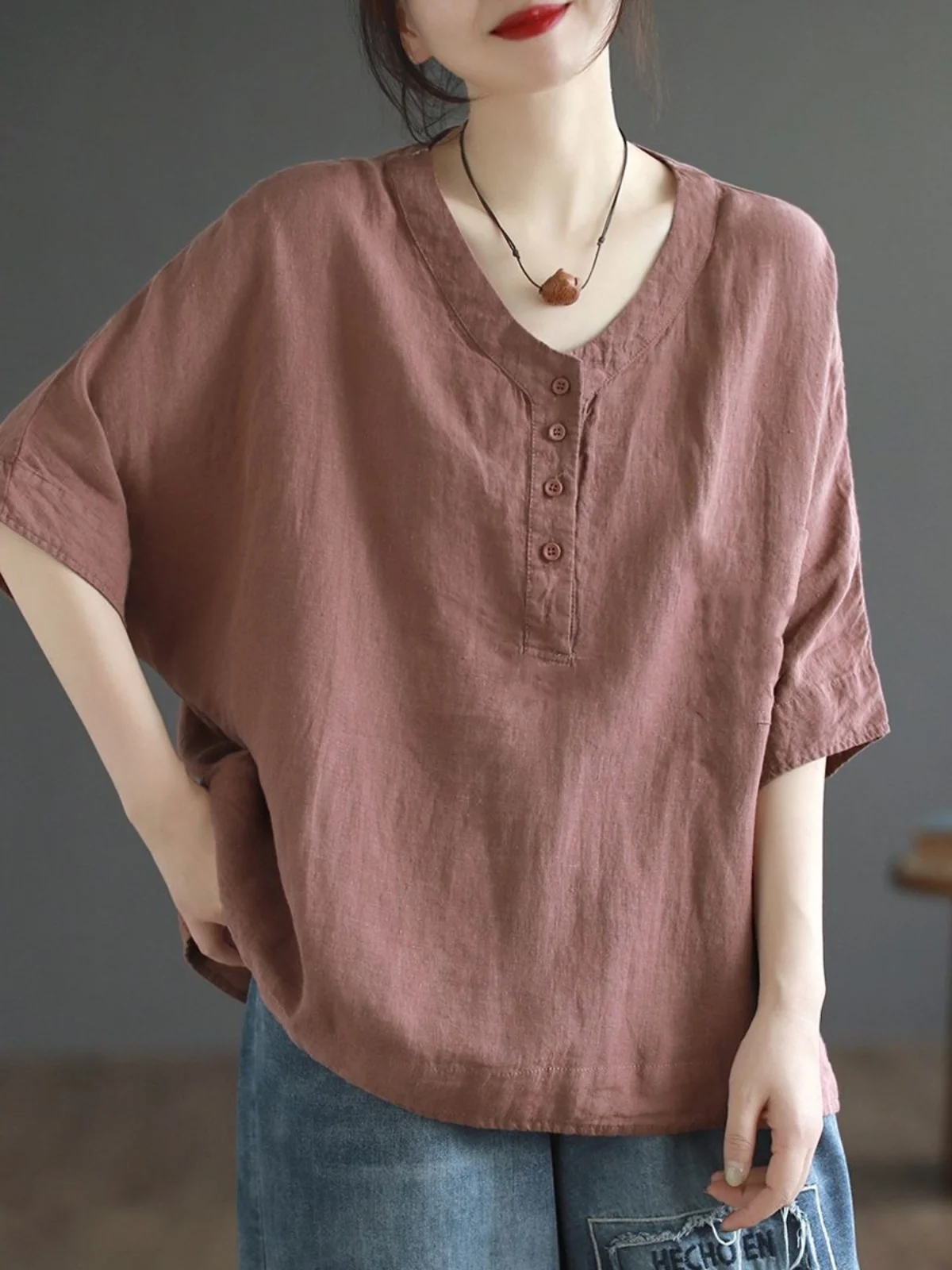 

Свободная женская футболка из хлопка и льна V-Ne ort Sve Утягивающий топ в Корейском стиле Sle Faionable Summer irt