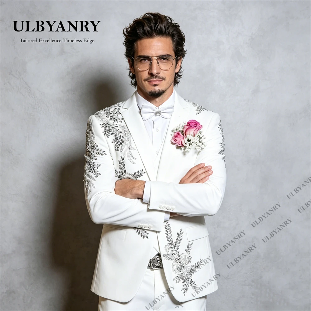 ULBYANRY Two Piece Crystals Formal Suit Set for Men, XXS-7XL Customized Fitting Men's Wedding Suit One Button Groom Suits