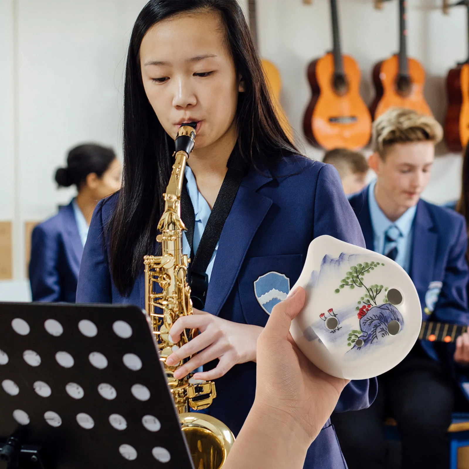 Ceramic 6-Hole Alto F Key Ocarina Elegant Wisteria Pattern Beginner Musical Instrument Small Portable Ocarina for Kids Adults