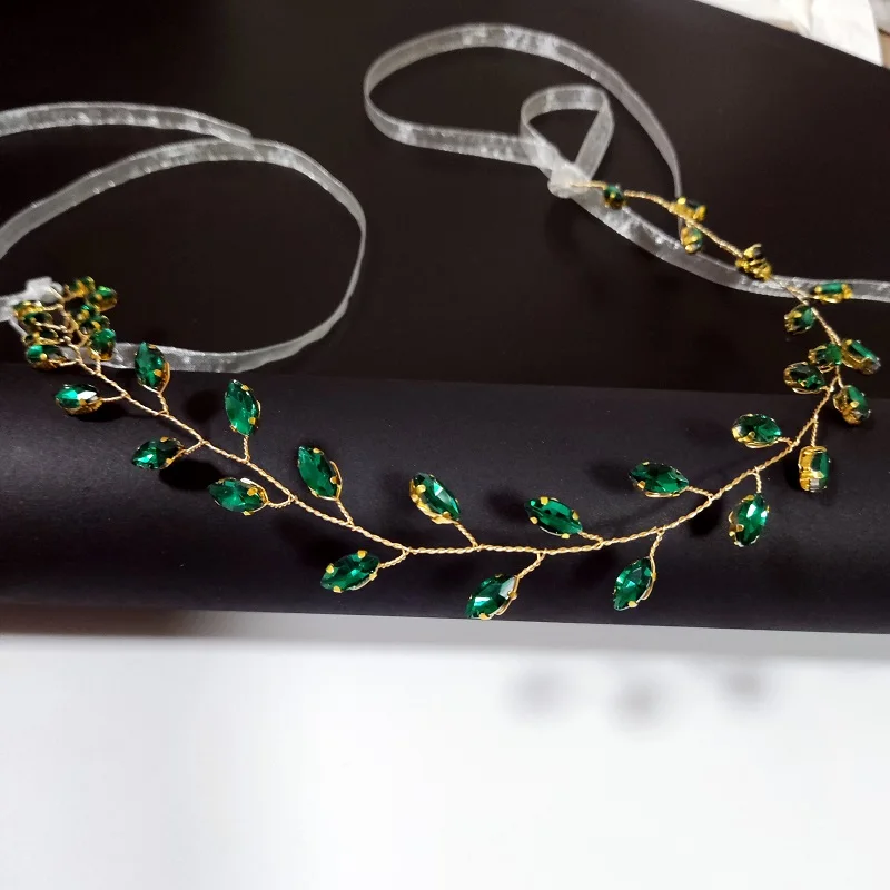 Tiara de strass verde, tiara para casamento, folhas, coroa de cristal, cocar para mulheres, moda, acessórios de cabelo de noiva