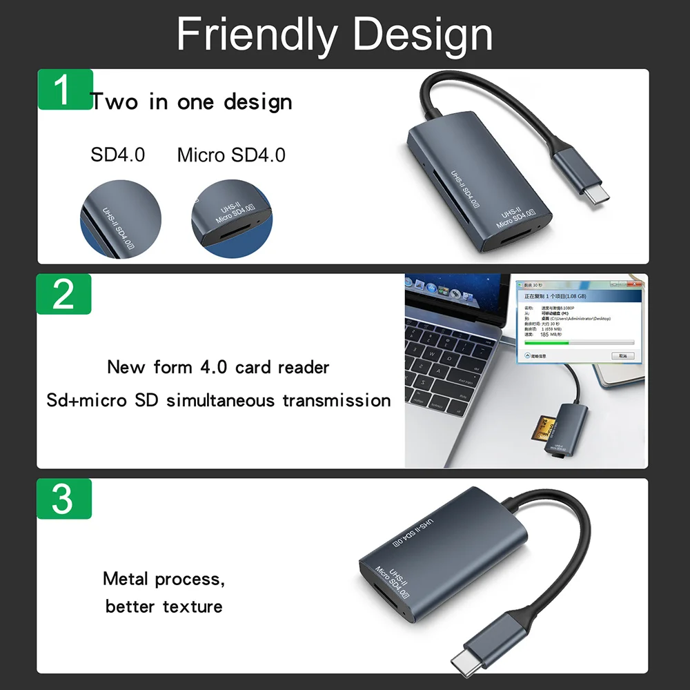 

Устройство для чтения SD/TF карт RYRA, 2 в 1, кардридер Type C на SD/TF для Macbook, ПК, аксессуары для ноутбука