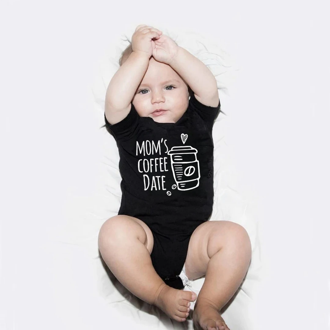 Mom's Coffee Date Printed Newborn Short Sleeve Jumpsuit Cotton Baby Bodysuit Summer Clothes Baby Cute Toddler Boys Girls Rompers