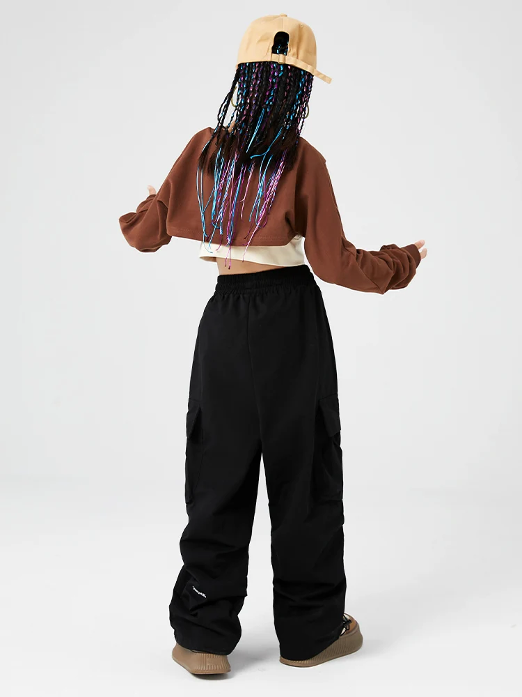 Vêtements Kpop Hip Hop pour filles, haut court à manches longues, pantalon Hip Hop noir, Costume de Performance de danse moderne, Rave Wear L9343, automne