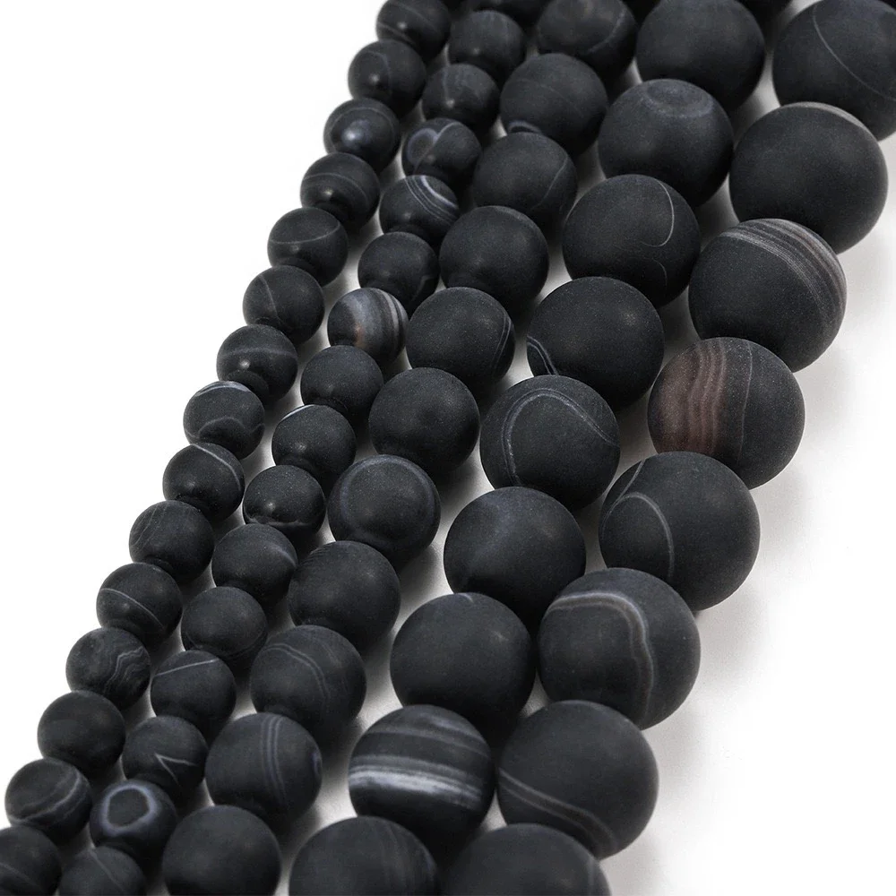 Natural Stone Matte Black Stripe Agate Beads for Jewelry Making DIY Necklace Bracelet Women's Earrings 6 8 10 12mm Onyx Material