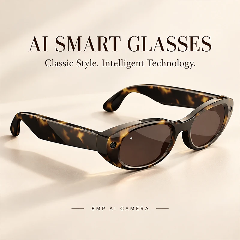 AI Smart Glasses 8MP Camera HD Video Recording Real-time Translator Sunglasses Women Voice Assistant Bluetooth Music Eyeglasses