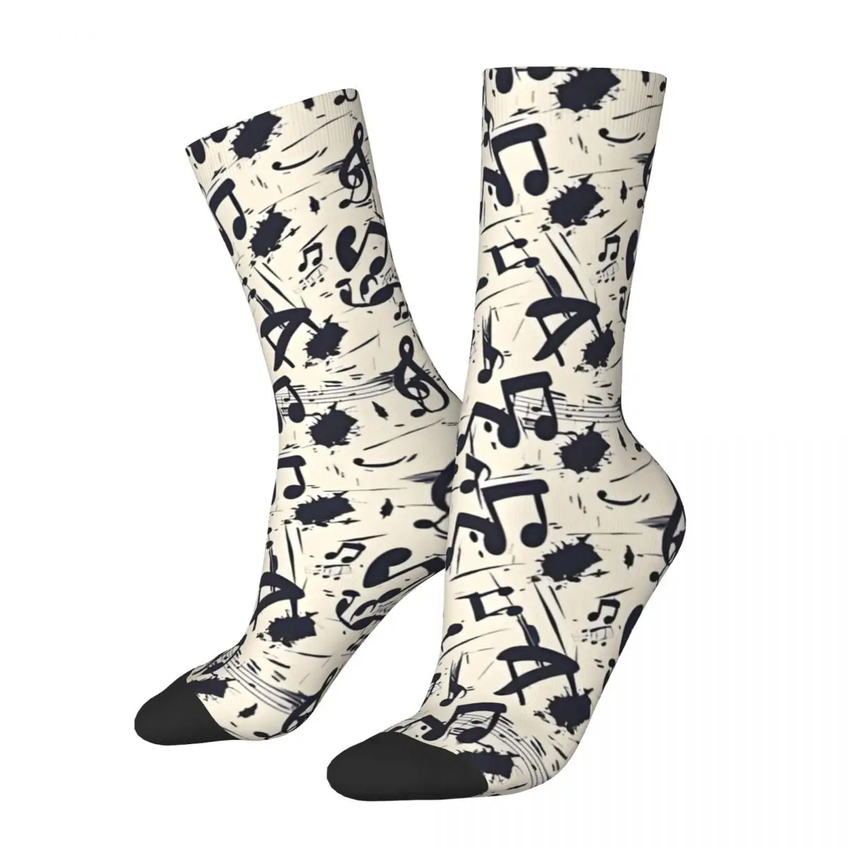 Funny Crazy Sock for Men Musical Notepad Doodle Vintage Breathable Pattern Printed Crew Sock Casual Gift