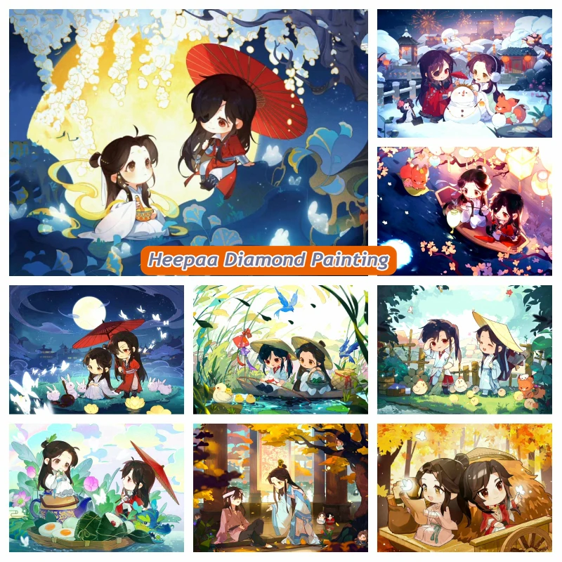 Anime Tian Guan Ci Fu 5d Diamond Painting Heaven Official's Blessing Hua Cheng Xie Lian Cartoon Mosaic Cross Stitch Art Gift