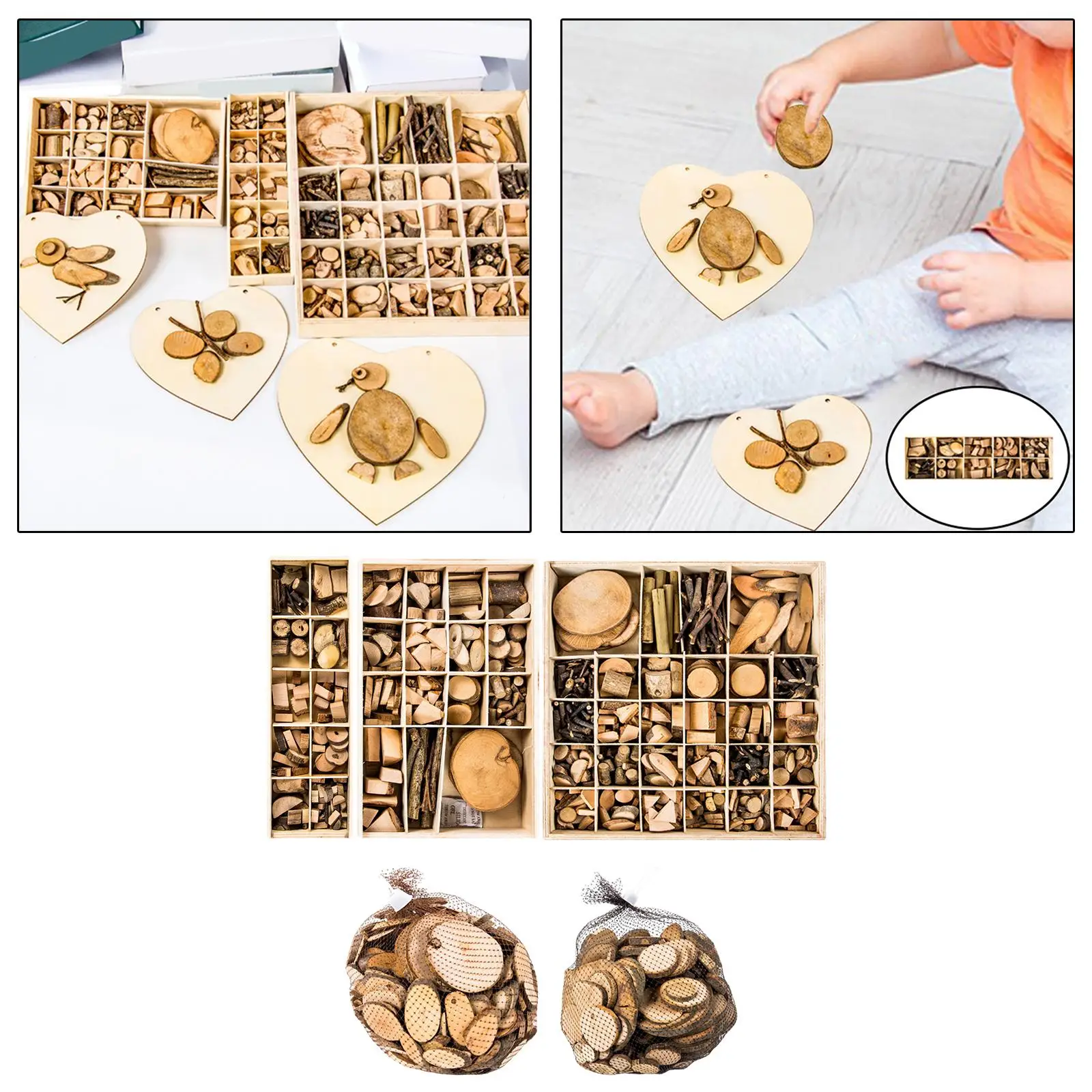 مجموعة شرائح الخشب الطبيعي غير المكتملة، قطع الحرف الخشبية كتل زينة عيد الميلاد