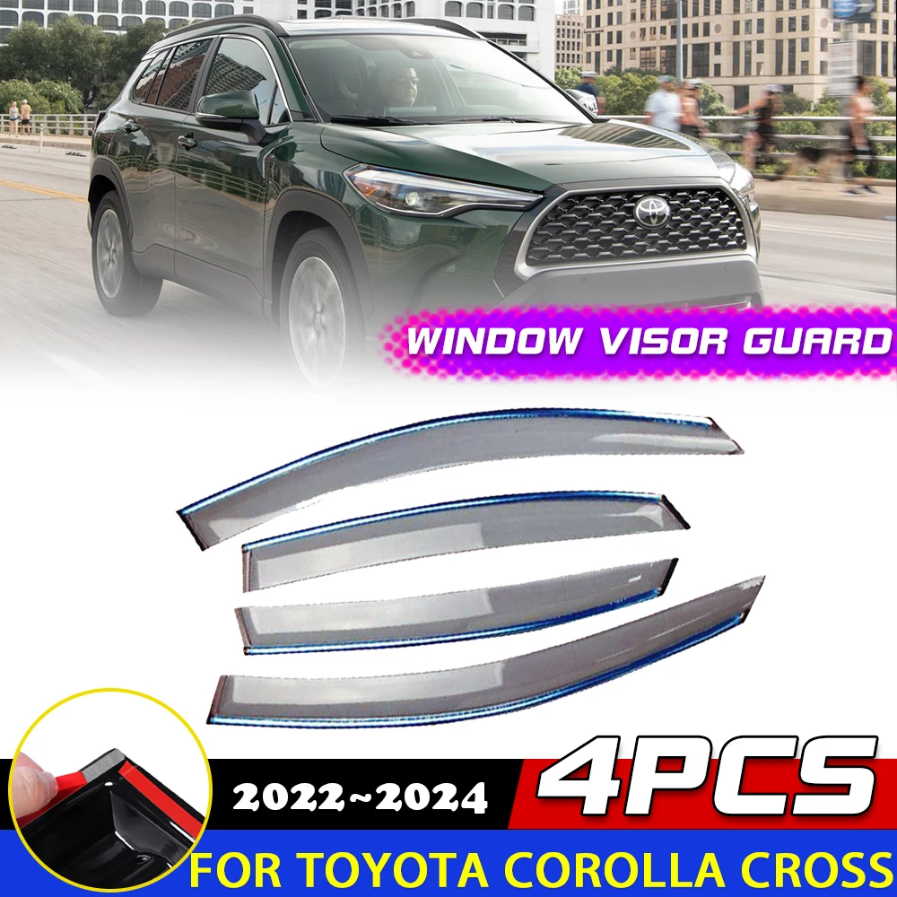 

Car Windows Visor for Toyota Corolla Cross XG10 2022 2023 2024 Awnings Wind Sun Rain Eyebrow Smoke Deflector Sticker Accessorie