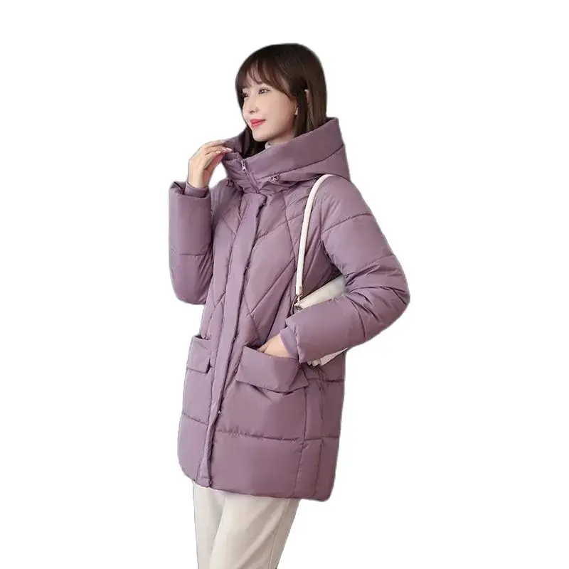 

2023 New Down Cotton-Padded Clothes Women's Long Loose Joker Zipper Fashion Temperament Outerwear Hooded Warm Pocket Coat