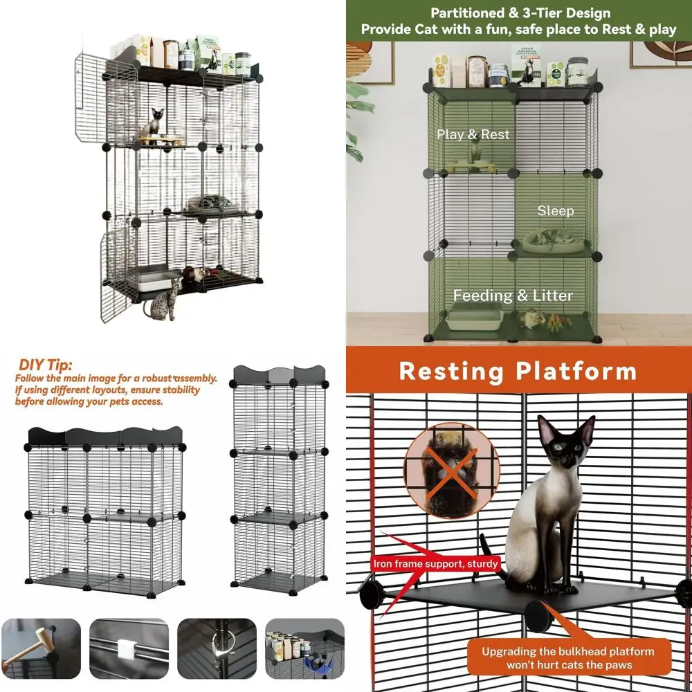 

Indoor 2-Level Cat Enclosure, Spacious Wire Playpen for 1-2 Cats & Kittens