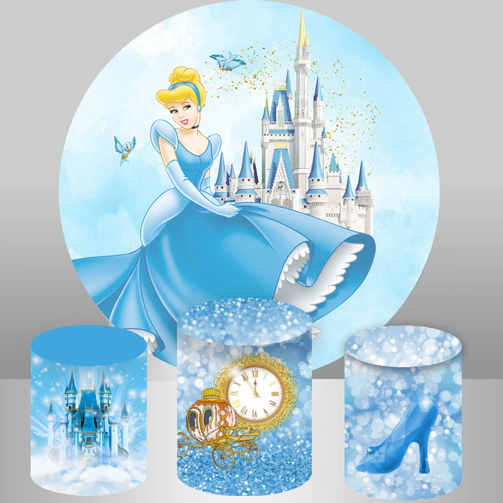 Cinderella Princess Girls Birthday Round Backdrops Cover Baby Shower Supplies Circle Cylinder Covers Party Decor