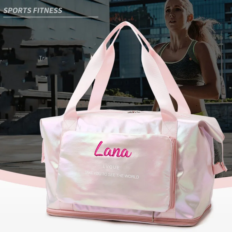 

Personalized Pink Sports Bag Fitness Gym Handbag Waterproof Yoga Weekend Bags Travel Swim Duffle Blosa with Shoe Compartment