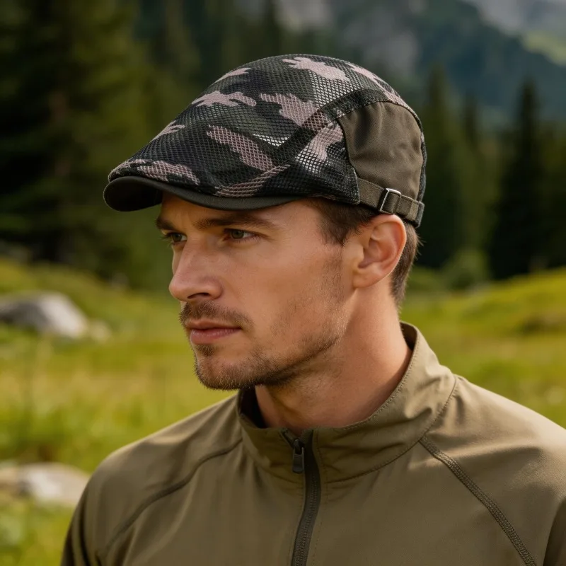 Breathable Mesh Bucket Hat Unisex Newsboy Caps Summer Camouf