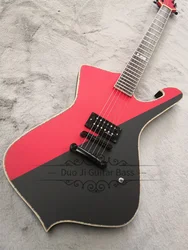 Matte Red Electric Guitar Ice Ma Black Guitar Shell Binding Mahogany Neck Set In Body H Pickup Fixed Bridge Black Tuners