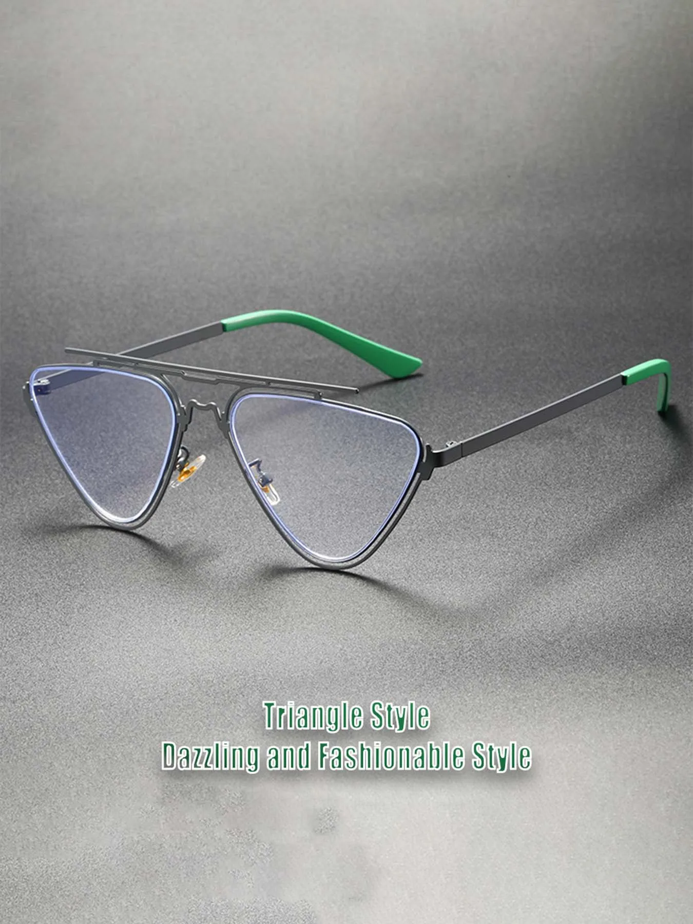 Trendy Hollow Triangle Frame Blue Light Blocking Glasses, Fashionable Unique Dual Beam Flat Lens Eyeglasses, Stylish Personalize view 4