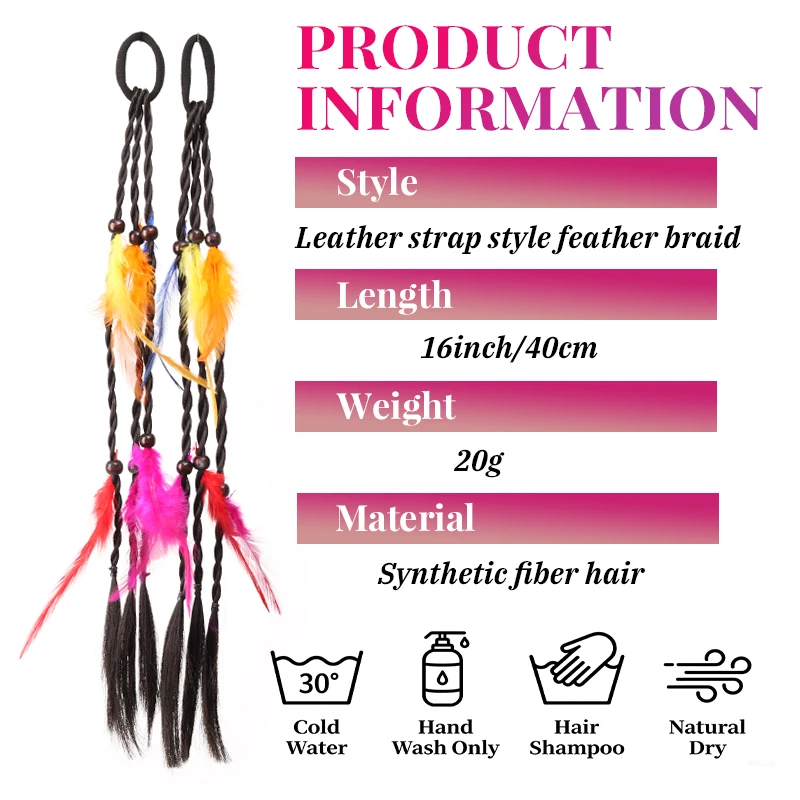 16 inch Braided Ponytail Wig With Rubber Band Synthetic Fiber Color Feather Braid Wig Suitable for Women's Holiday Parties