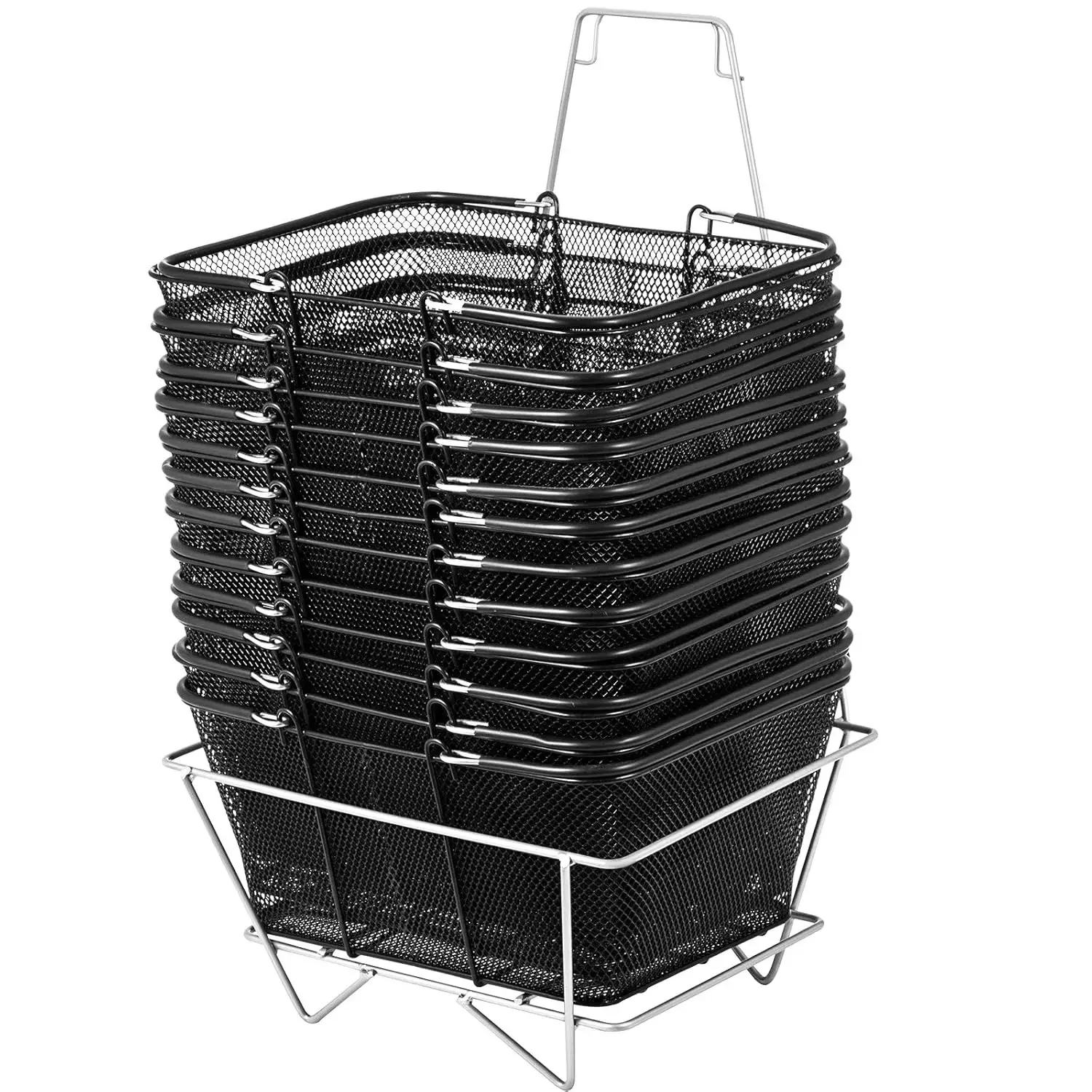 Shopping Baskets with Handles, 12PCS, Black Metal Shopping Basket, Portable Wire Shopping Basket