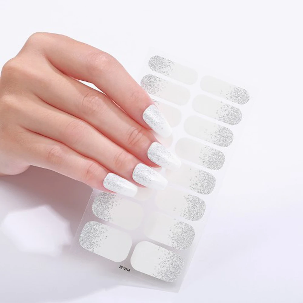 Involucri per unghie glitterati di colore puro Adesivi per unghie a copertura totale Fai da te Bellezza Nail Salon Decorazione artistica Decalcomanie per smalto Suggerimenti per patch per unghie