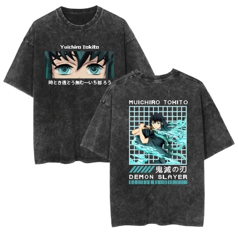 

Demon Slayer Anime T-Shirt Men Women Short Sleeve Tee Print Washed Streetwear 2026 Summer Casual New Tops 100% Cotton Clothes