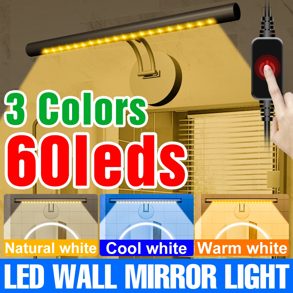 

3 Colors Makeup Tables Mirror Lamp Bathroom Vanity Lights Dressing Table Wall Lamps 8W 12W 16W Touch Dimmable LED Mirror Light