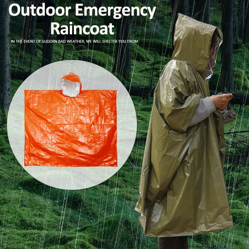 Outdoor Emergency Raincoat Poncho Waterproof Rainwear Blanket Raincoat Survival Camping Equipment Cold Insulation Rainwear Tent 