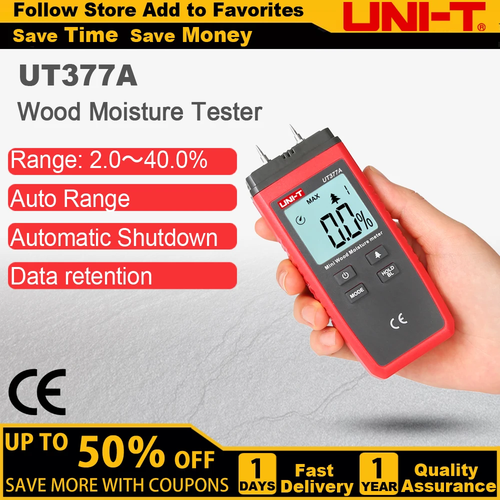 

UNI-T UT377A Digital Wood Moisture Meter Hygrometer Humidity Tester for Paper Plywood Wooden Materials LCD Backlight