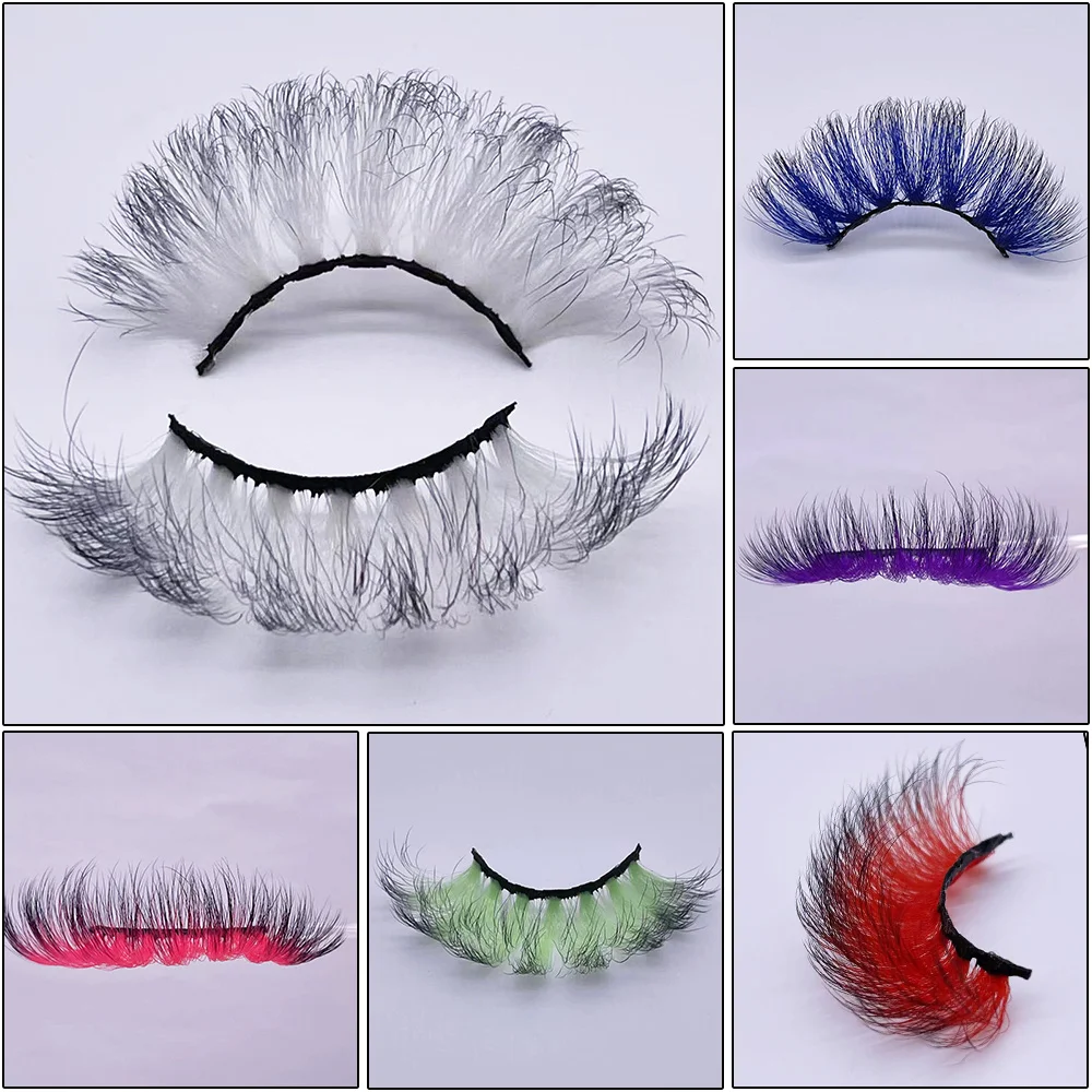 Newest False Colored Eyelashes Ombre Natural Faux Mink Fluffy Style Eye Lash Extension Makeup Cosplay Colorful Eyelash Wholesale