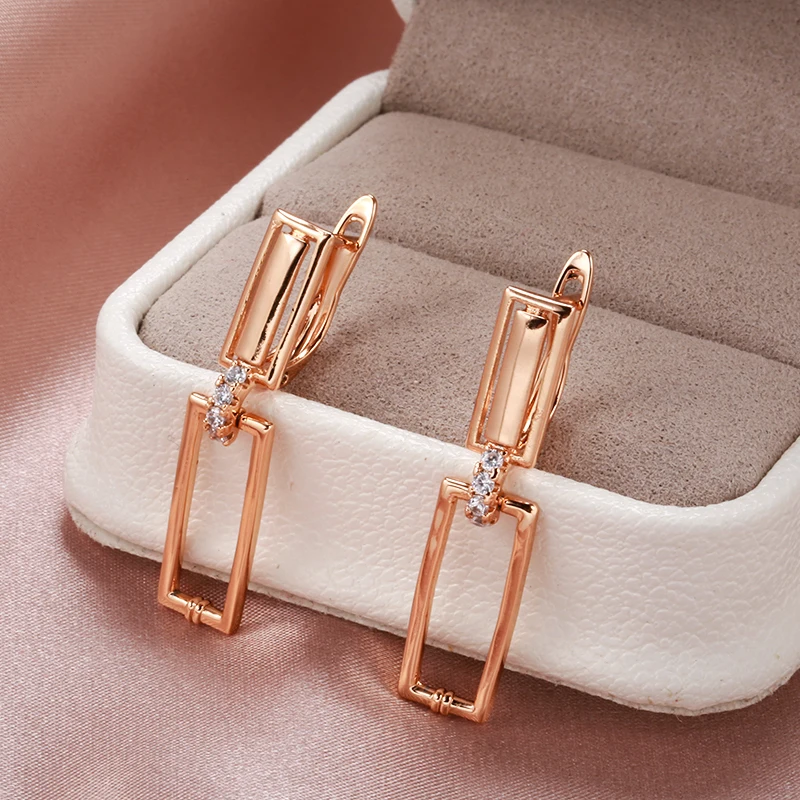 JULYDREAM Hollow Square Geometric Zircon Dangle Earring for Women Luxury Wedding Jewelry 585 Rose Gold Color Vintage Earrings image 3